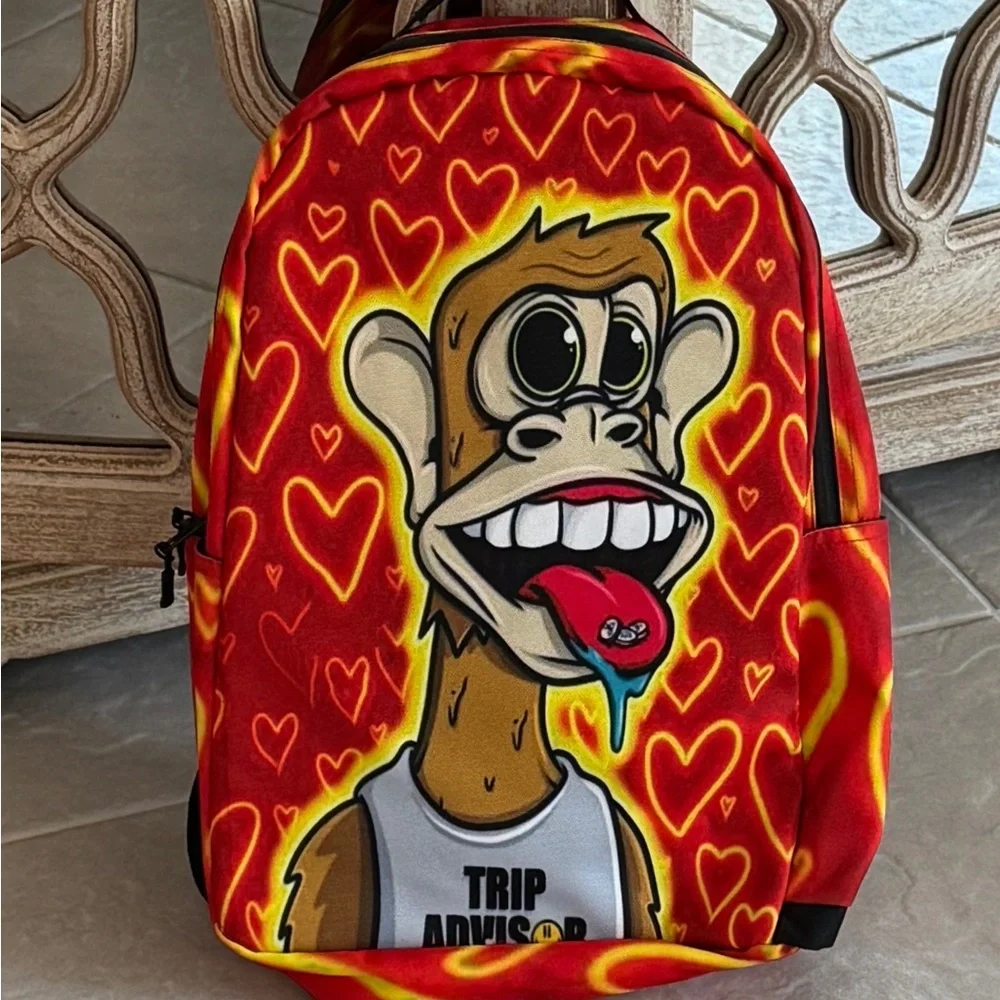 MONKEY CARTOON BACKPACK (VIBRANT RED & YELLOW) - Picture 1 of 11